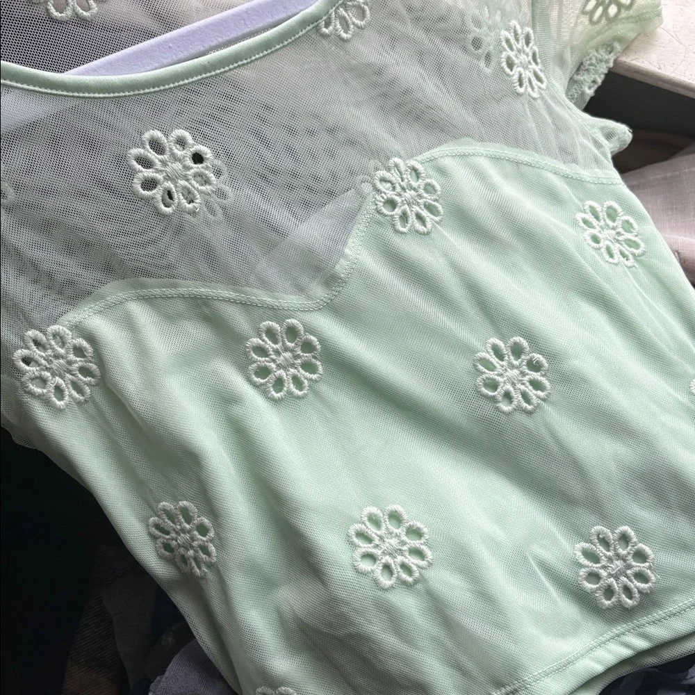 Pins & Needles Mint Green Sheer Floral Mesh Crop Top - Picture 5 of 5